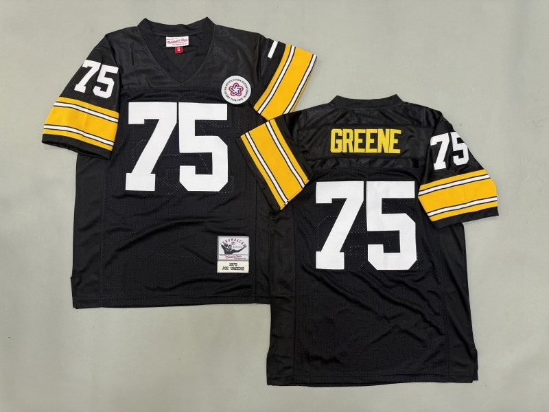 Men 2025 Pittsburgh Steelers 75 Greene black Throwback Limited NFL Jersey style 002